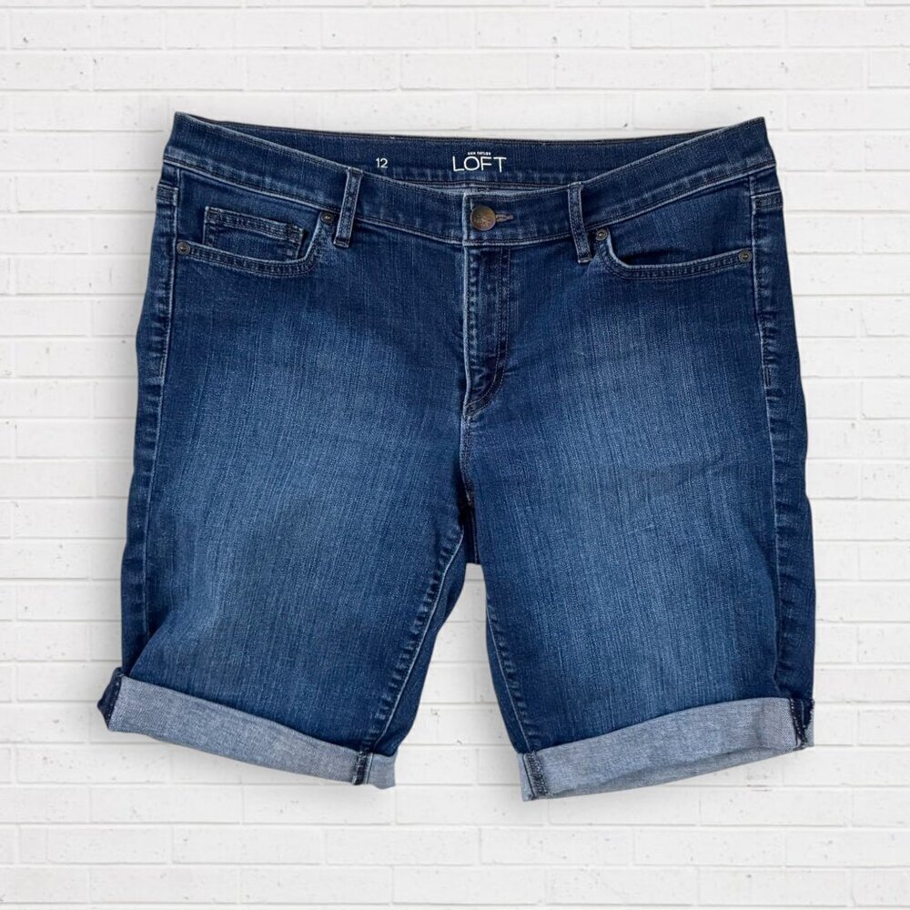 LOFT Rolled Cuff Mid Rise Stretch Denim Shorts 12